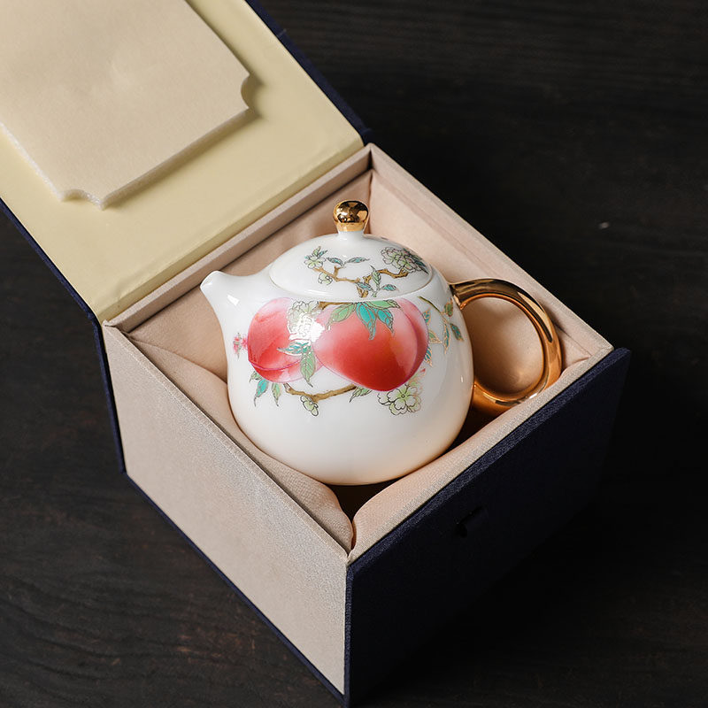 精选羊脂玉纯手工描金寿桃功夫茶壶茶杯单个龙蛋壶白瓷陶瓷茶具泡,餐饮具,茶壶,淘宝优惠券,粉丝福利购,淘宝优惠卷