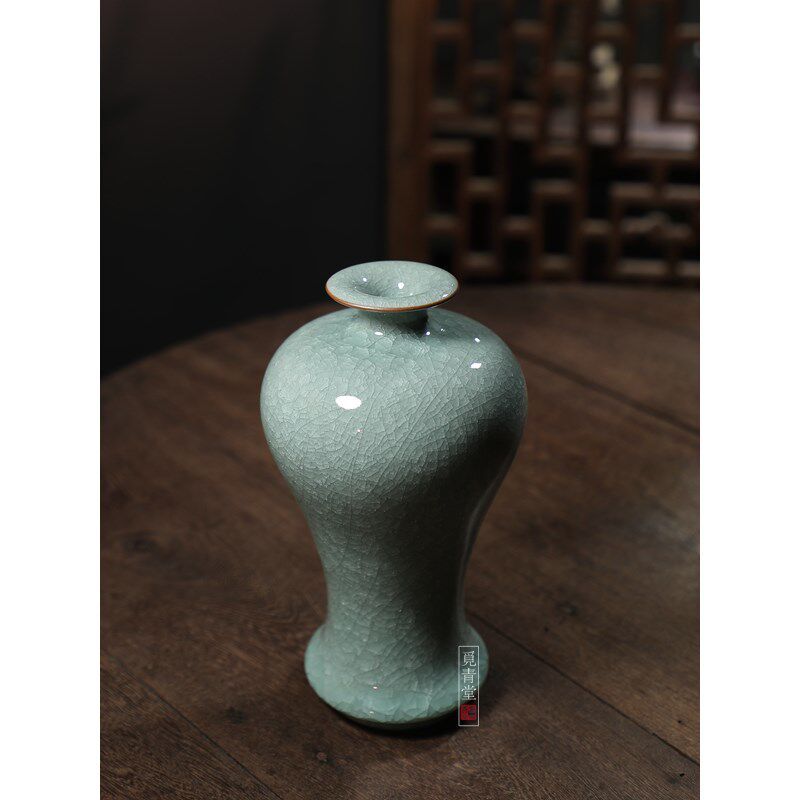 龙泉青瓷名家叶小春冰裂纹家居饰品花器纯手工高端花瓶礼品收藏品
