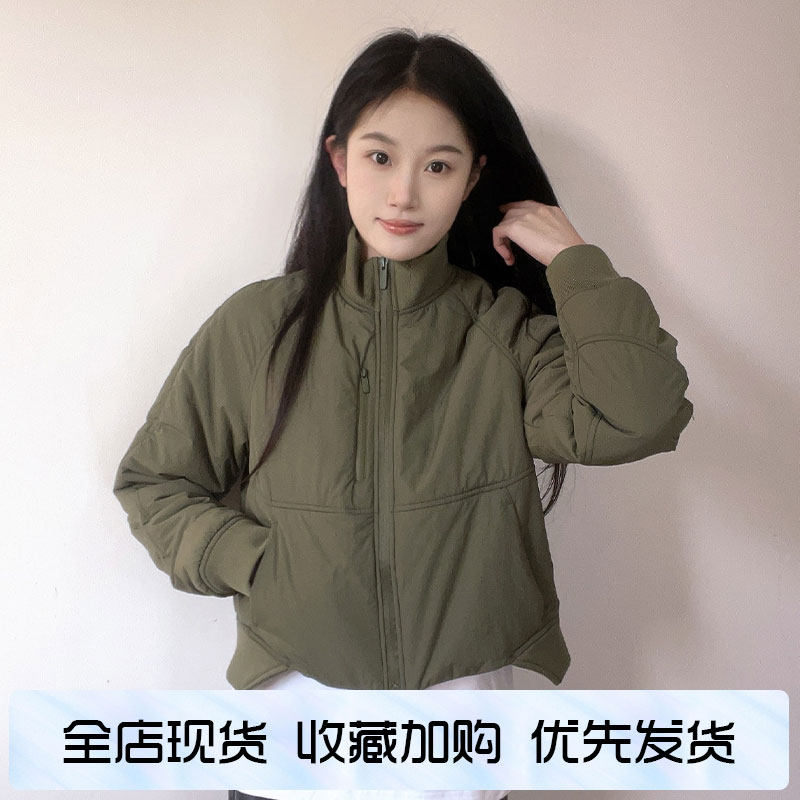 LULU外套贾玲同款飞行员夹克防风保暖棉服女2024年新款秋冬棉袄