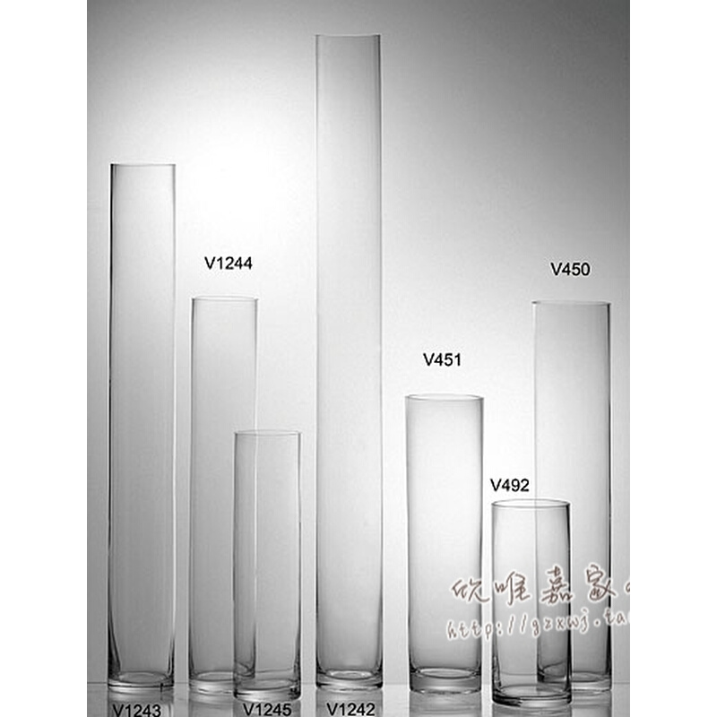 无铅透明玻璃落地直筒花瓶圆形细长多尺寸高客厅家居摆件软装饰品