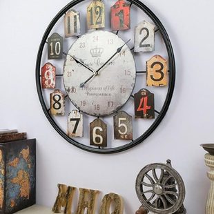 老式 钟表KTV复古软装 数字铁艺做旧创意店铺壁挂钟时钟壁挂钟酒吧