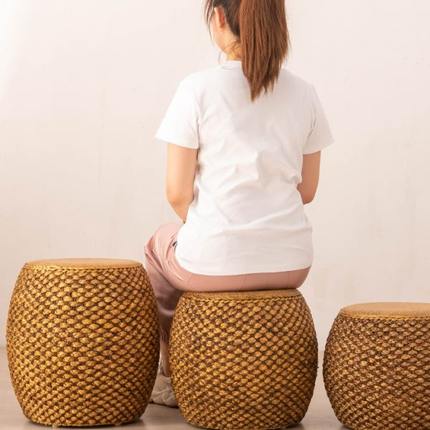 坐墩小凳子家用矮凳凳实木板沙发茶几藤编换鞋凳客厅圆鼓草编中式