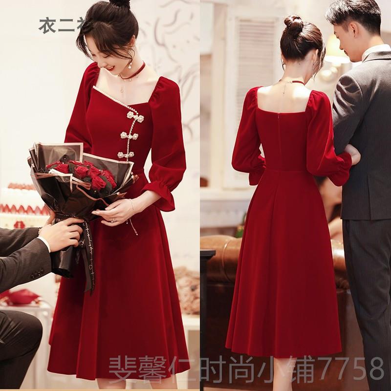 新品旗袍长款迎小姐出礼服古大红色宾酒店开业礼仪服装年会复颁奖图片