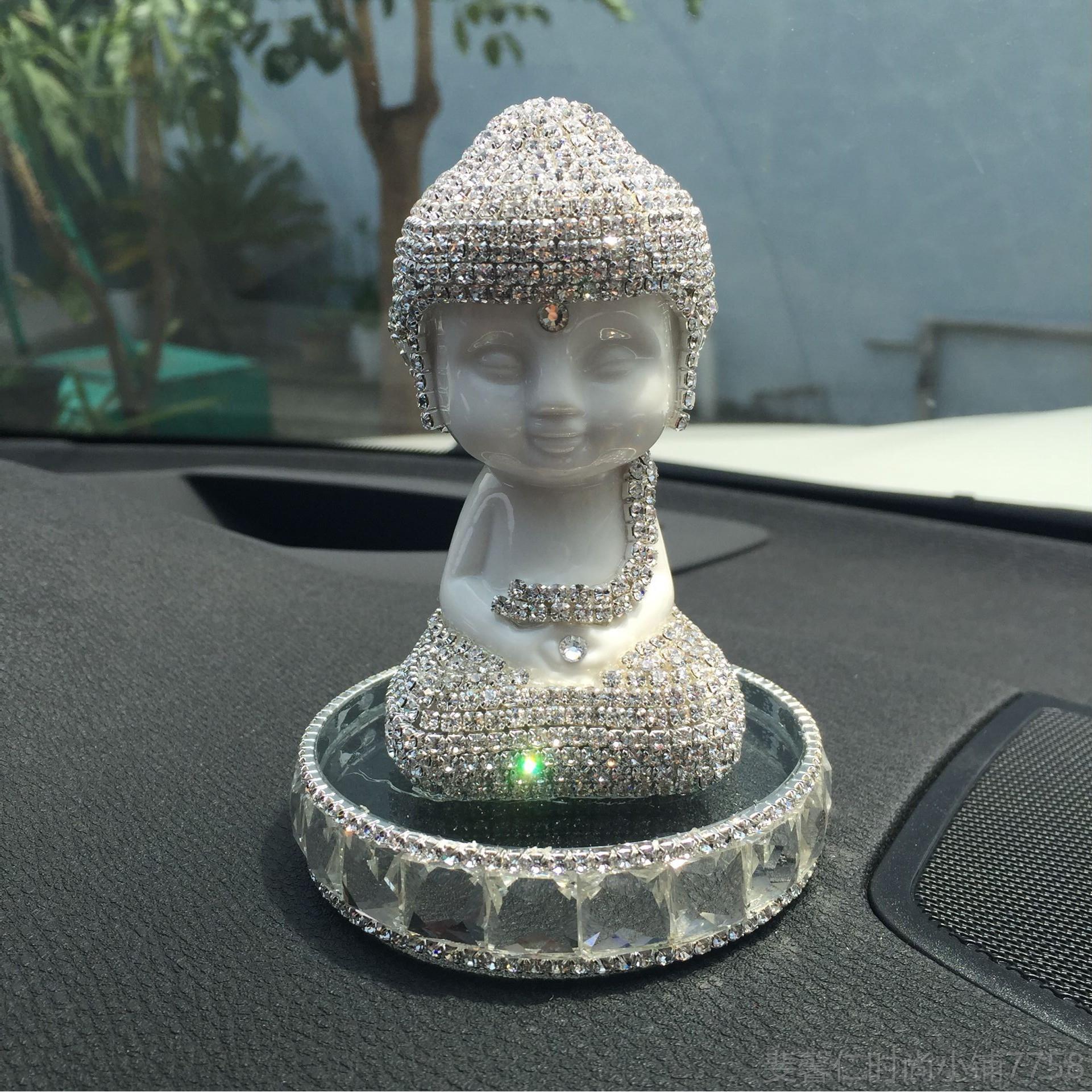 新品汽车水晶香薰摆件水内钻白莲瓷花佛车载香座水钻镶水钻车饰品