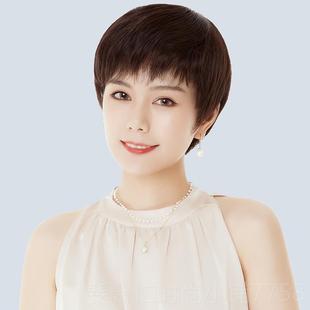 新品 假发女短发全手织全真发整顶假发套中老假发发女短头士妈妈年