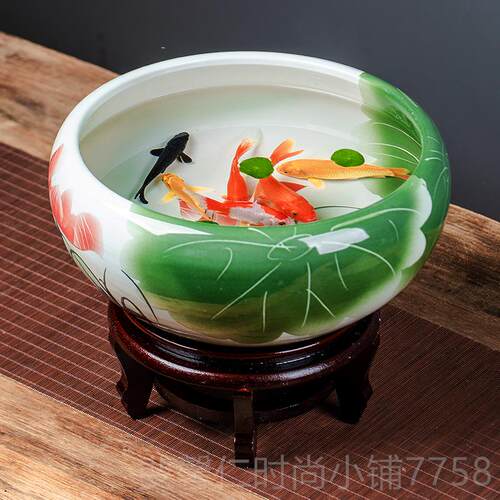 新品德镇陶瓷器鱼缸大号青花花金鱼乌龟盆缸睡碗莲水仙荷盆景缸槟