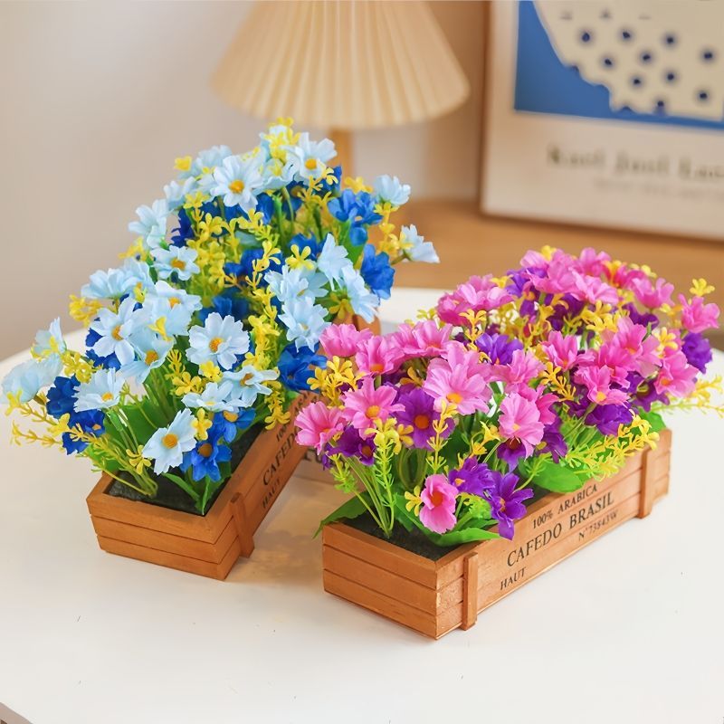 塑料干花假花仿真花艺插花栅栏摆件客厅雏菊摆设仿真装饰花束