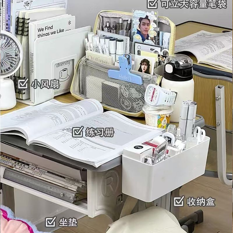 学生教室课桌侧边夹式悬挂书包挂钩桌边笔筒桌面收纳置物盒子