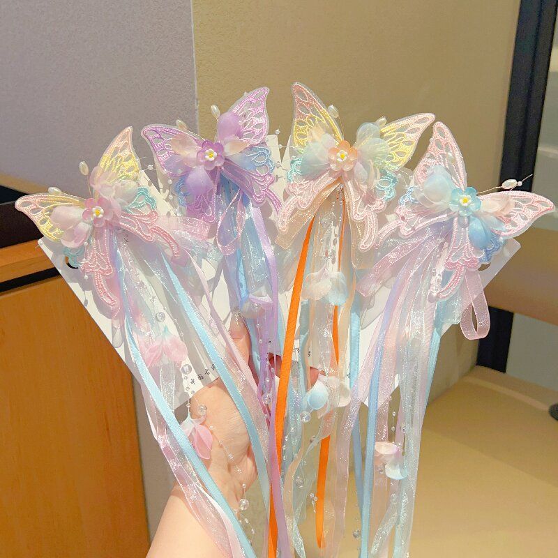 女童古风汉服超仙飘带蝴蝶流苏发夹小女孩公主发卡儿童头饰