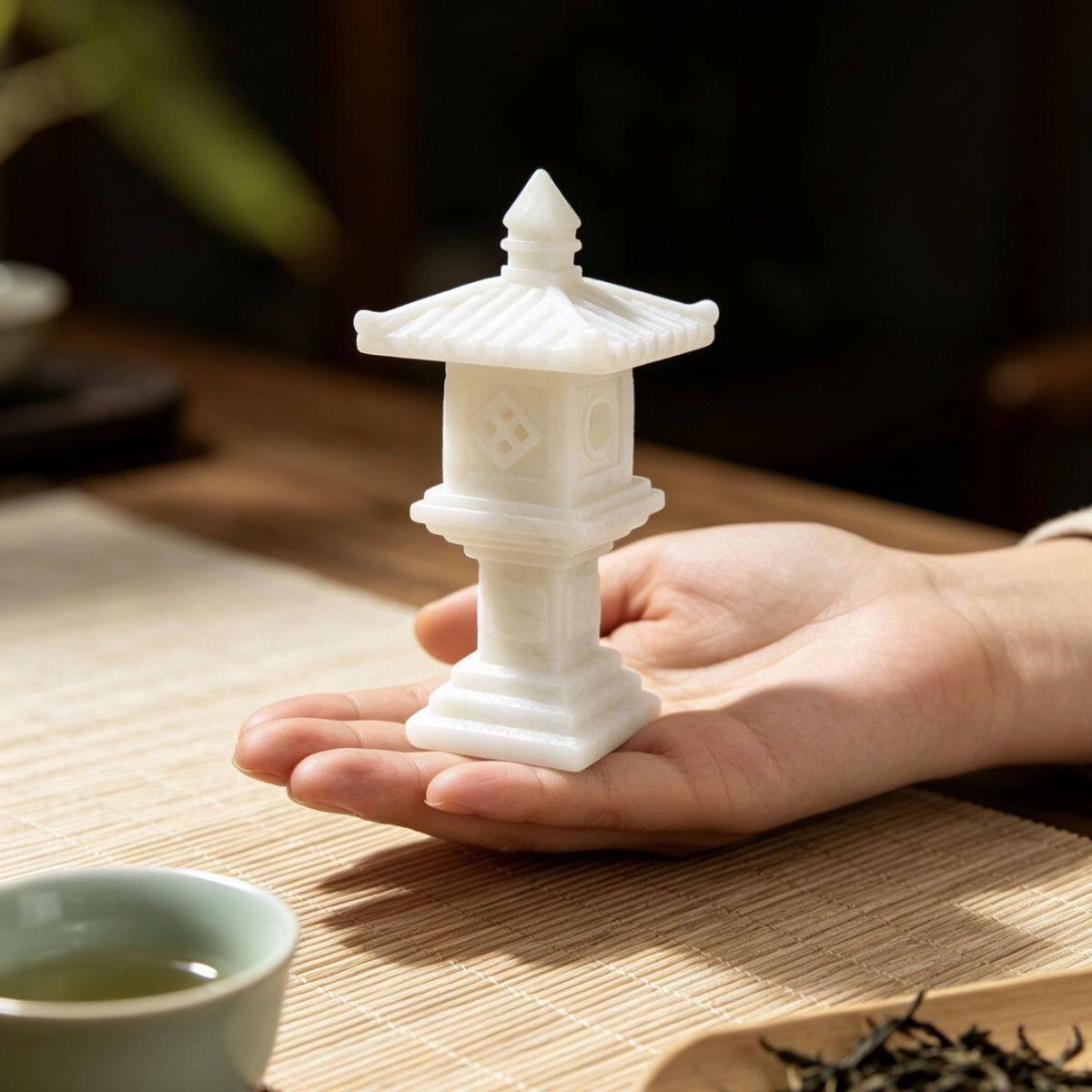 汉白石中式实心石亭灯笼景观摆件园艺花卉盆景装饰鱼缸造景装饰品