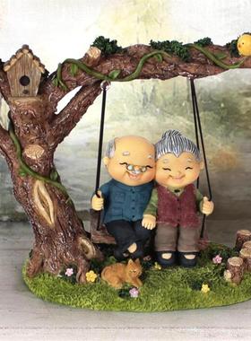 zakka日杂相守相伴老寿星老头老太荡秋千 家居创意桌面摆件935-10