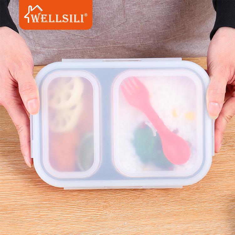 工厂升级双重密封圈二格硅胶饭盒便携餐盒微波炉便当盒分格保鲜盒