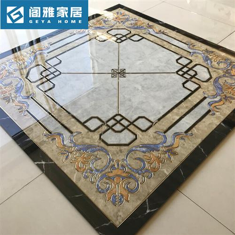 客厅微晶石拼花瓷砖800x800抛晶砖灰色餐厅过道入户玄关地砖拼花