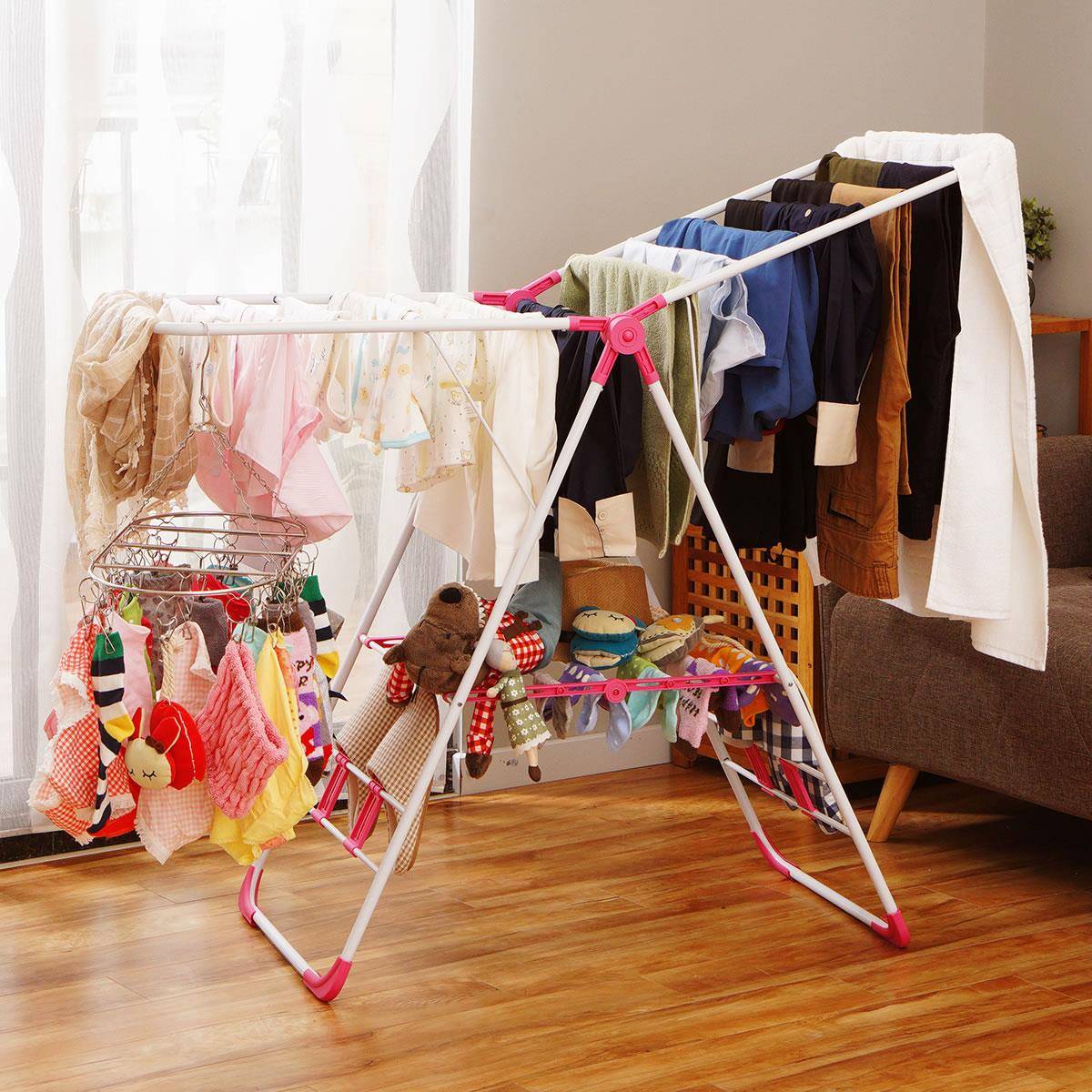 润阳舍双折93327叠晒衣架落地台浴大宿欧晒衣翼被架哲容室量挂架