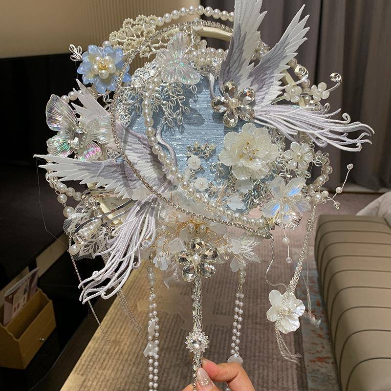 新娘婚团扇手工dy重PPH工成材闺蜜婚i礼品物喜新扇料扇秀禾婚结包