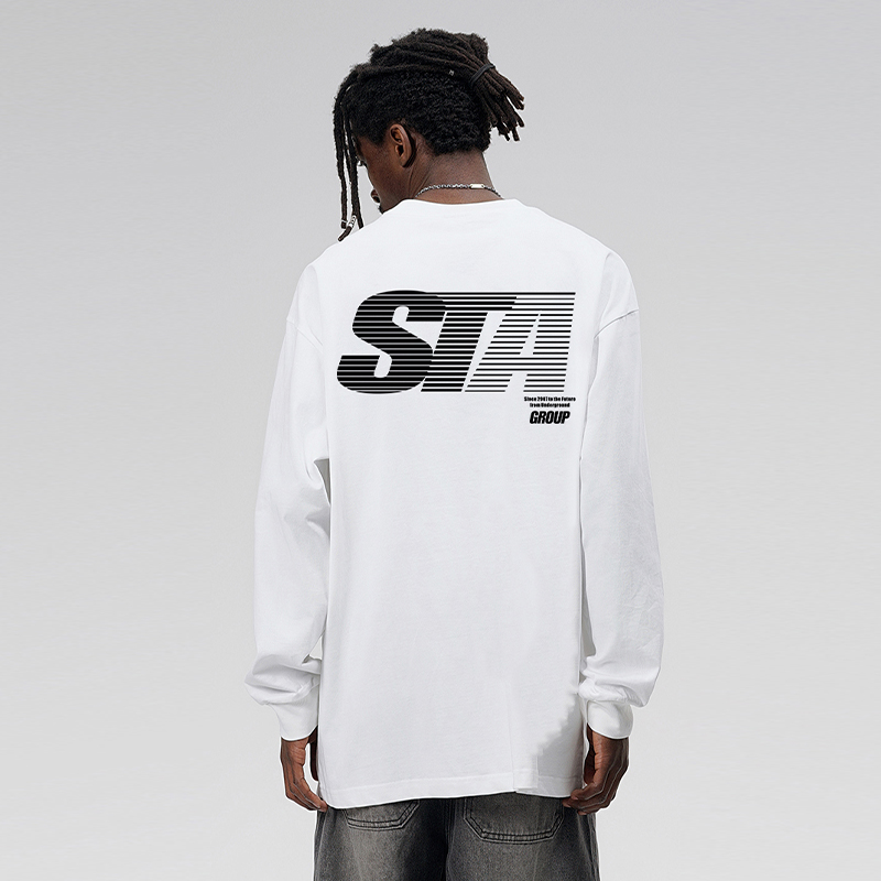 STA潮牌高街圆领长袖情侣装T恤