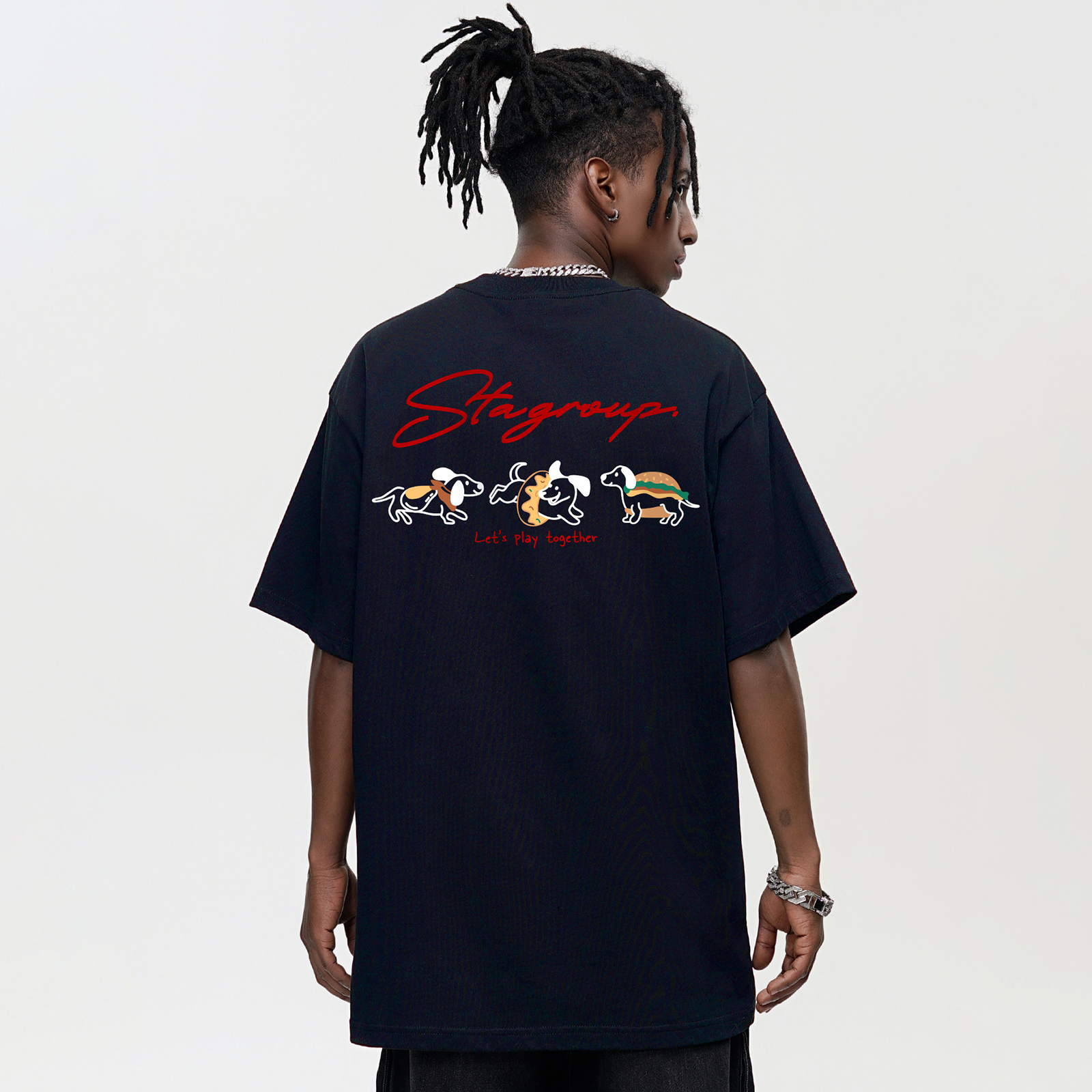 STA美式复古卡通小狗印花纯棉T恤