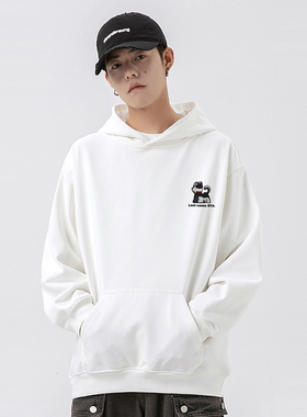 STA潮牌休闲连帽卫衣男女极简白色宽松休闲上衣秋冬卡通小猫长袖
