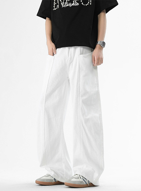 STA美式潮流高街白色牛仔裤2025夏季新款宽松透气阔腿休闲长裤