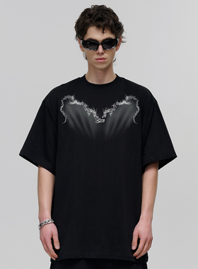 STA国潮龙刺骨幻影创意短袖t恤新款潮牌男女宽松上衣情侣体恤纯棉