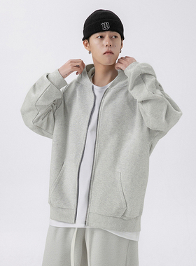 STA开衫连帽卫衣拉链男女款宽松休闲百搭情侣装外套秋季花灰色衫