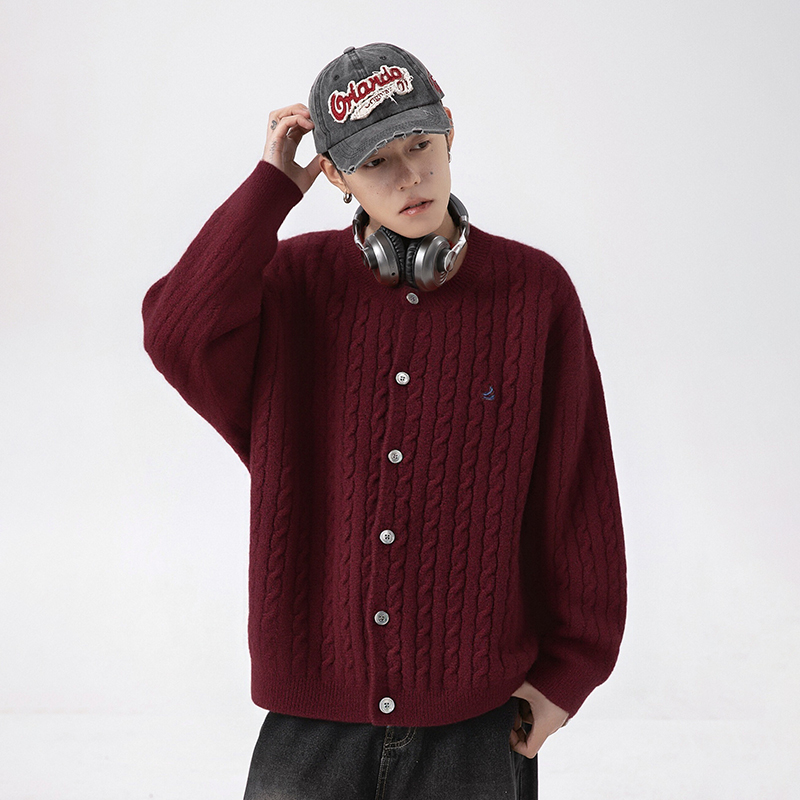 STA潮牌圆领毛衣开衫男女宽松