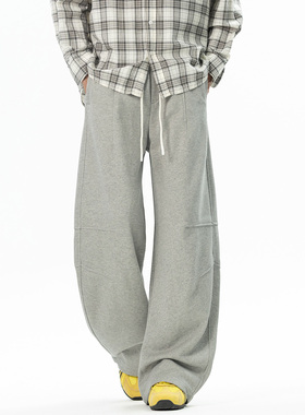 STA潮牌2025新款运动复古灰色阔腿裤男宽松直筒垂感百搭休闲长裤