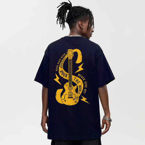 STA美式复古吉他印花纯棉短袖T恤