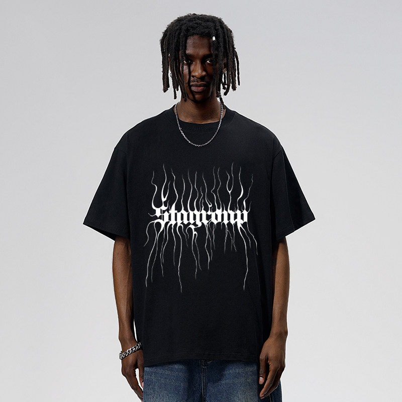 STA国潮牌火焰字母印花纯棉T恤