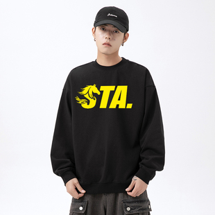 STA休闲马头字母印花圆领卫衣男女宽松百搭套头衫马年上衣外套
