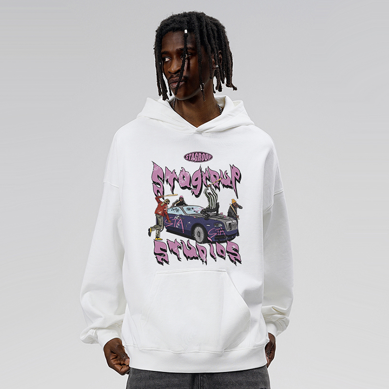 STA秋冬加绒美式街头连帽卫衣