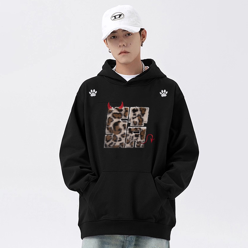 STA美式复古小恶魔豹纹连帽卫衣