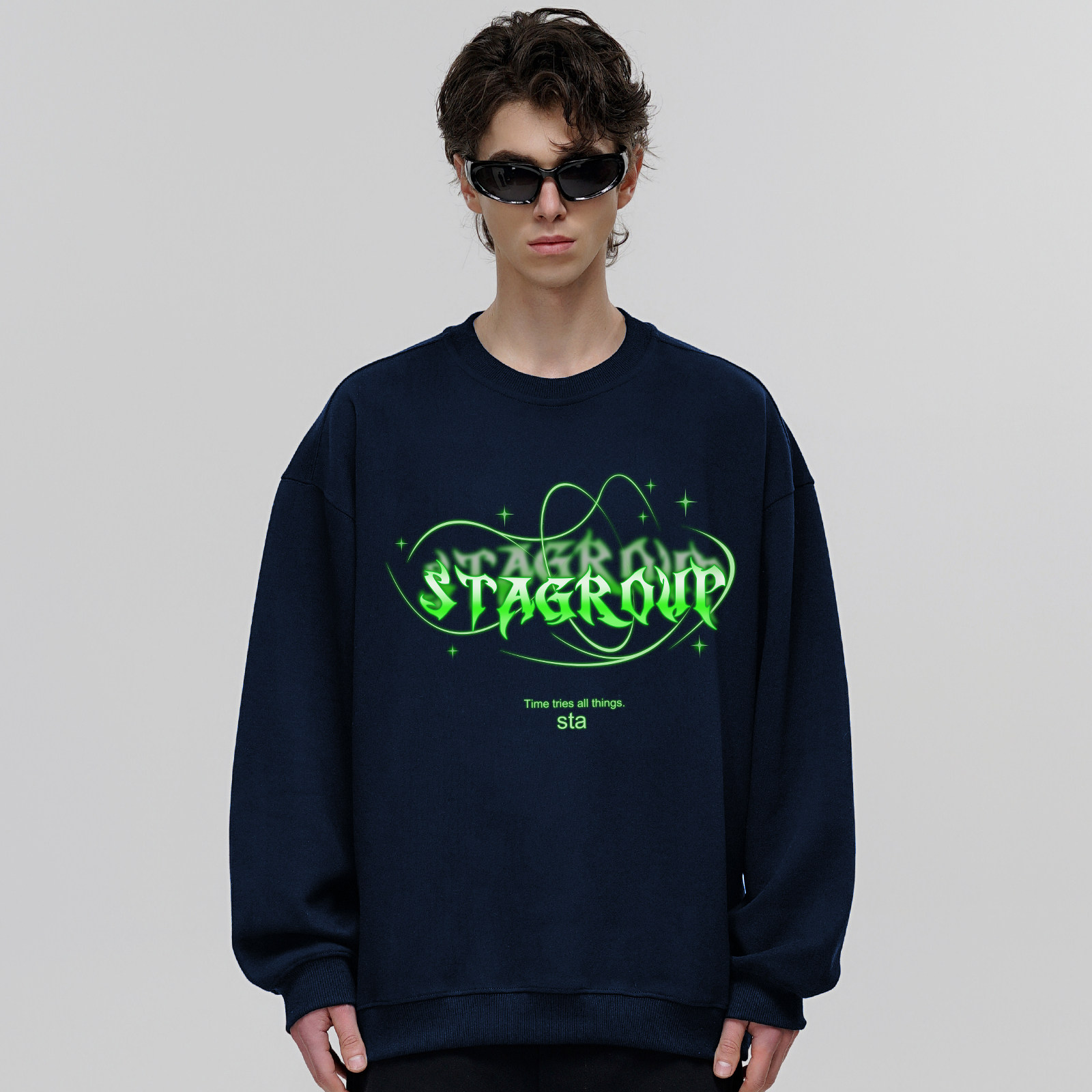 STA字母印花加绒圆领重磅卫衣