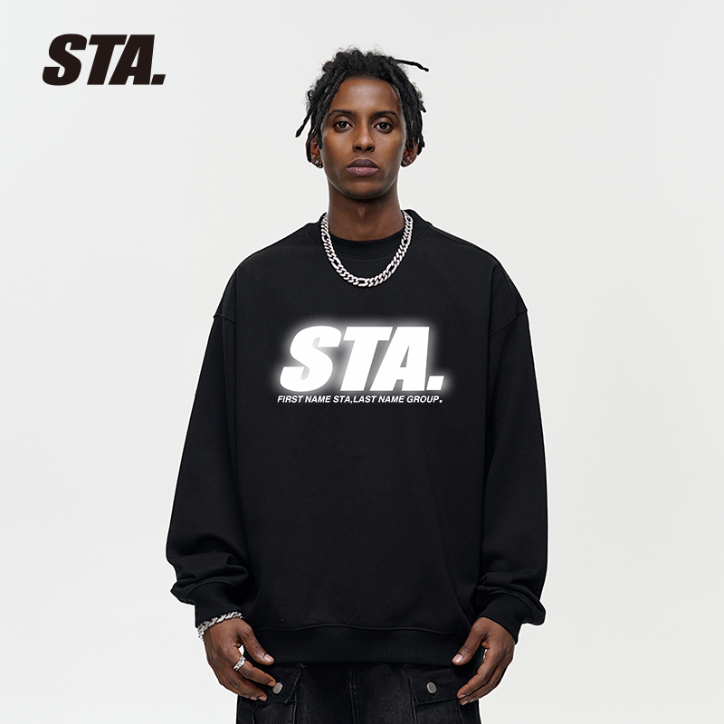 STA模糊印花圆领卫衣重磅