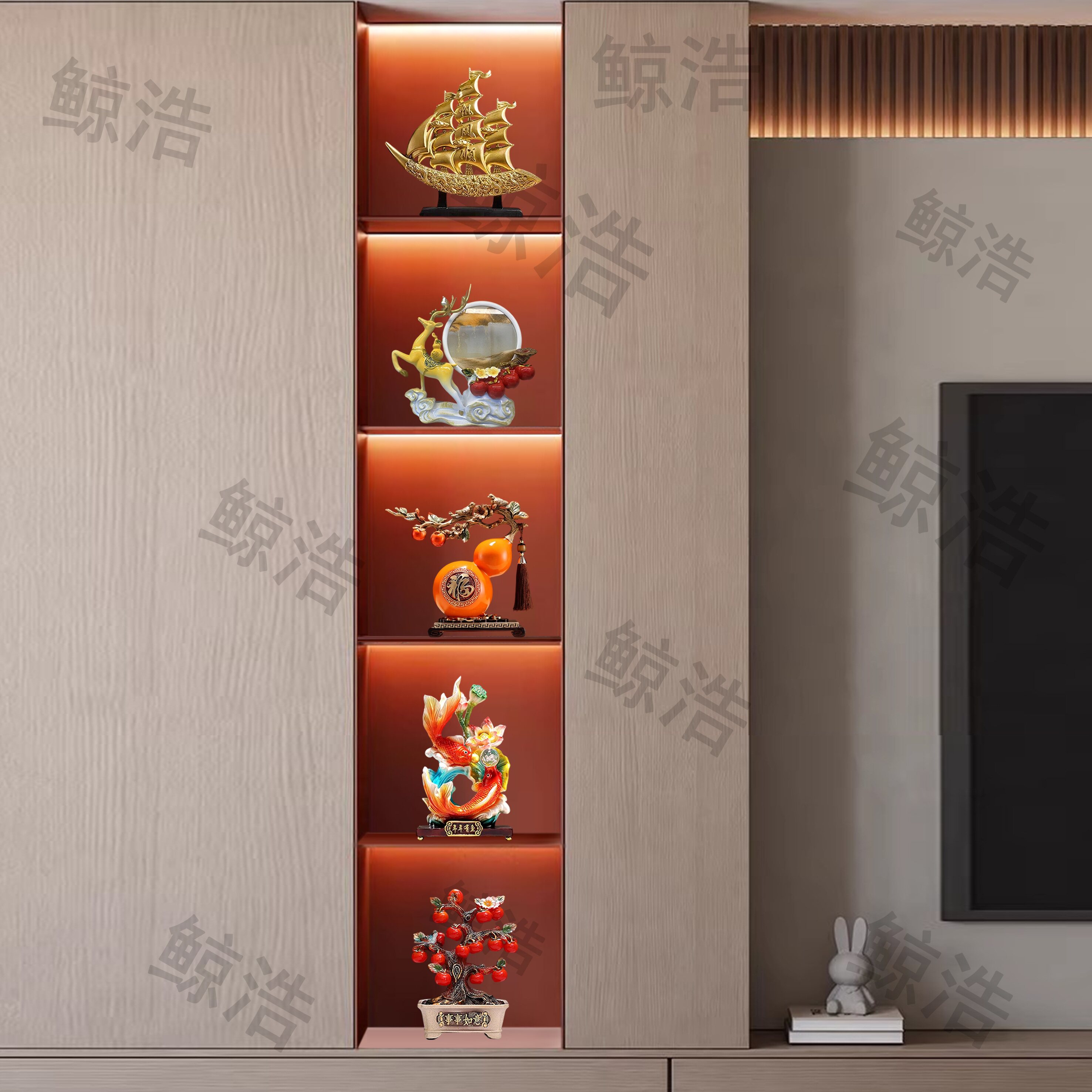 树脂新中式电视柜酒柜装饰品摆件套装组合客厅餐边柜工艺品摆件