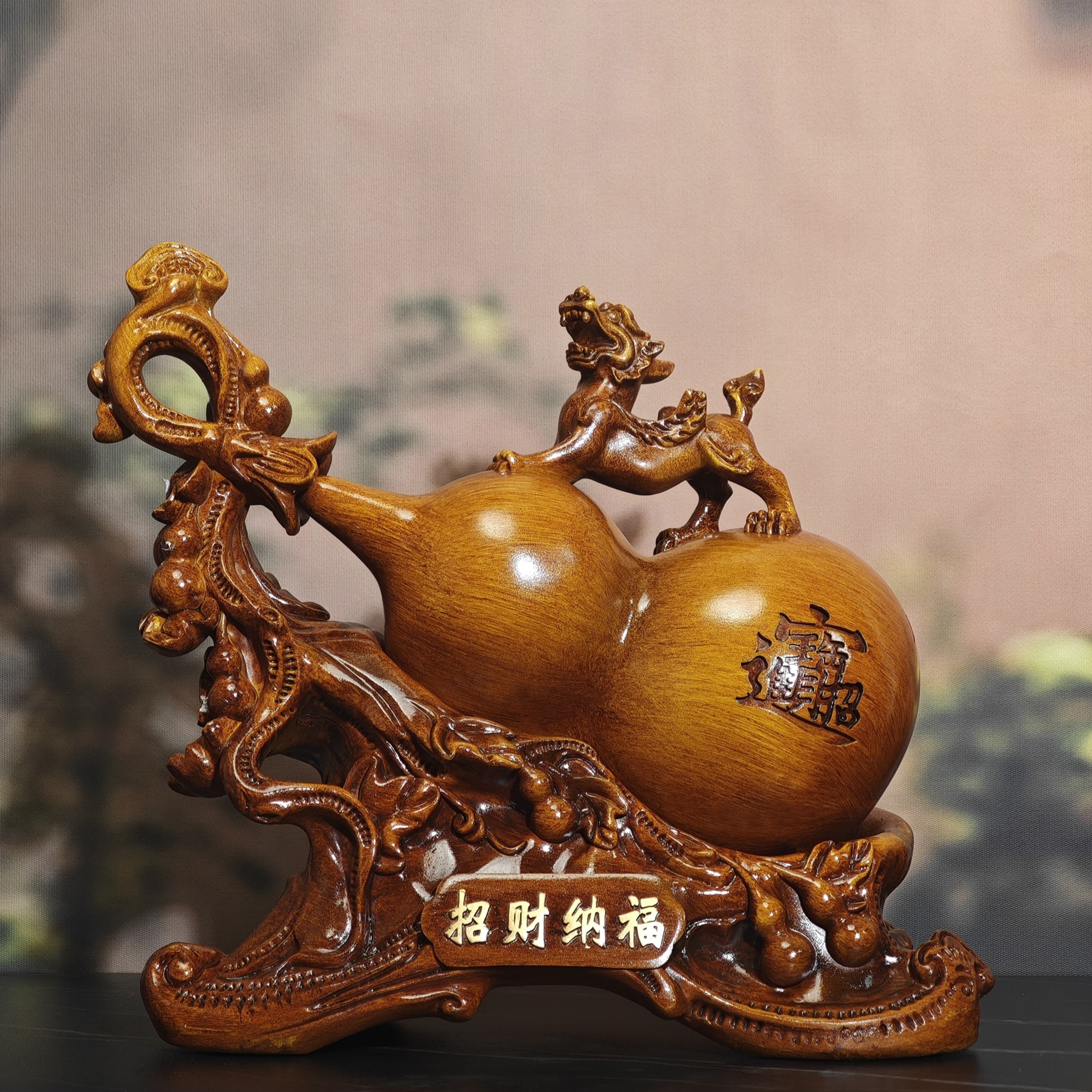 仿木招财纳福葫芦摆件家居客厅酒柜电视柜玄关开业乔迁礼品中式