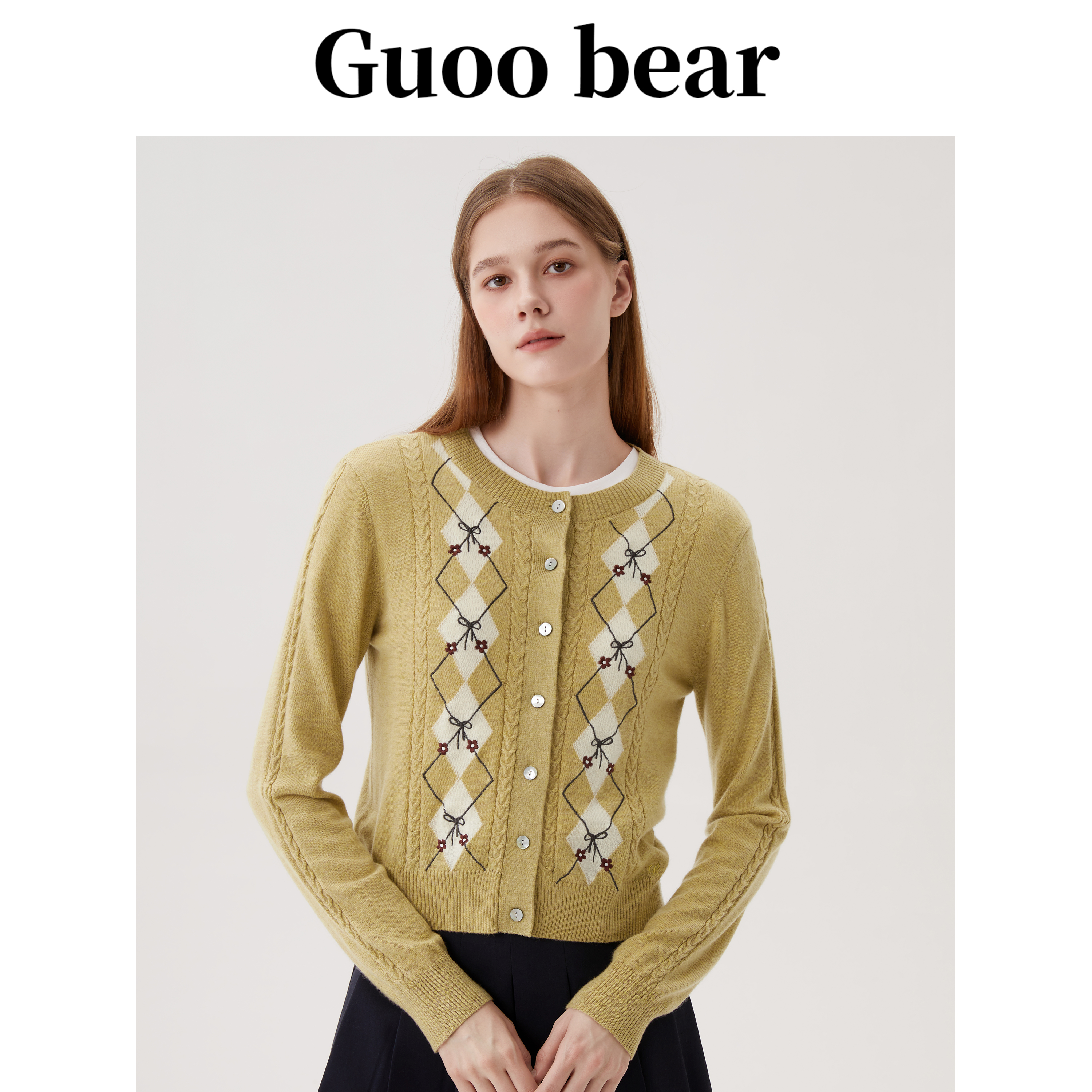 学院风复古菱格长袖针织开衫女