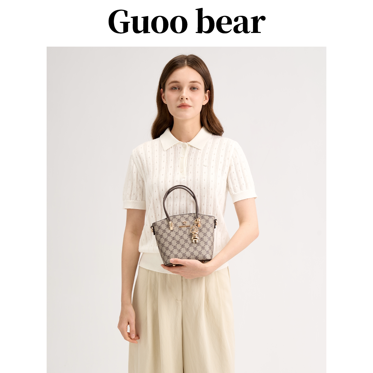 GUOOBEAR古家小熊印花菜篮子女包2026新款通勤手拎水桶包