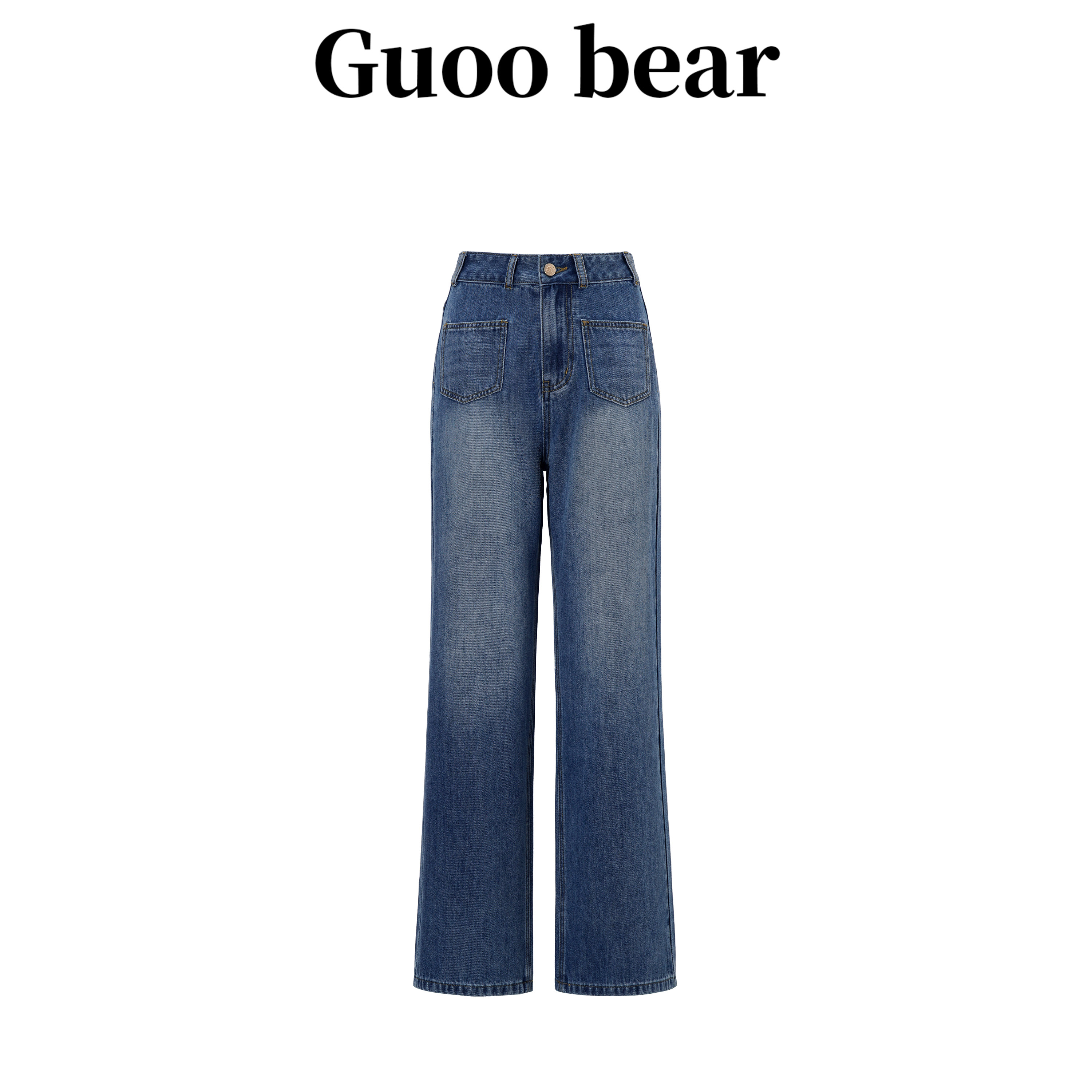 GUOOBEAR古家小熊女装2026夏季新款复古水洗双贴袋纯棉直筒牛仔裤,女装/女士精品,牛仔裤,淘宝优惠券,粉丝福利购,淘宝优惠卷
