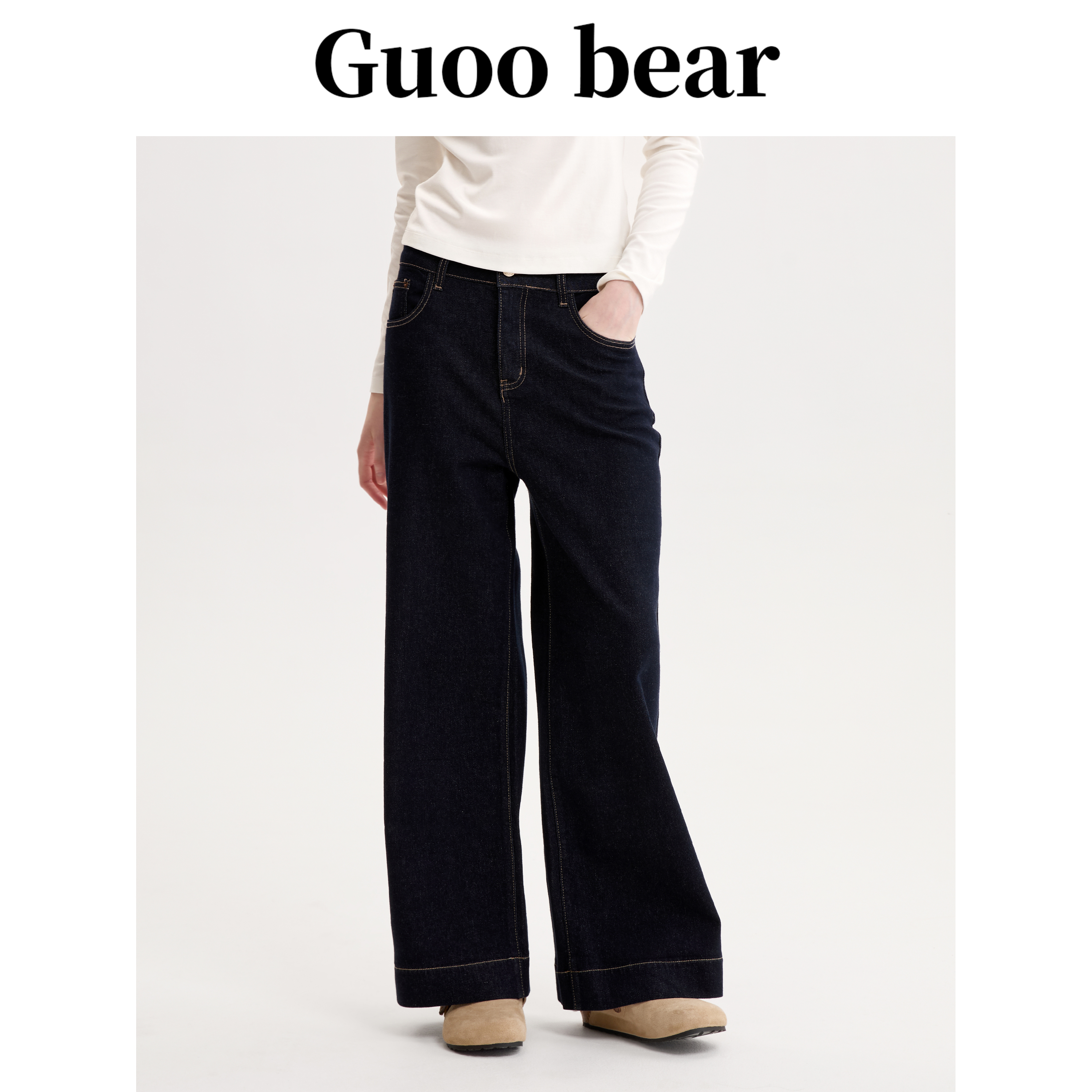 宽松阔腿裤牛仔长裤女