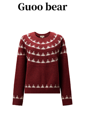GUOOBEAR古家小熊女装毛衣2026新款羊毛亲肤费尔岛毛衣红色针织衫