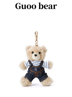 GUOOBEAR古家小熊2026春季新款玩偶萌趣蓝白条T恤牛仔背带裤小熊
