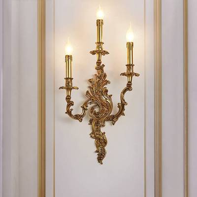 欧式客厅餐厅背景墙灯法式高档卧室床头灯具过道楼梯三头全铜壁灯