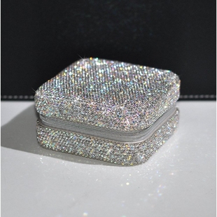 创意镶钻迷你小号首饰盒 旅行随身便携化妆盒 耳环耳钉戒指收纳盒