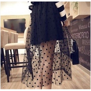 2016欧美女装气质透视感波点网纱裙性感时尚潮款半身裙 女