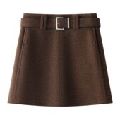 高腰显瘦A字包臀裙小个子毛呢裙咖色短裙半身裙女秋冬季 2025新款