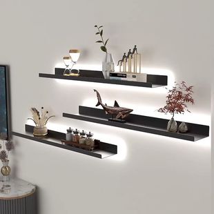 现代简约防掉落隔发光墙上一字置物架模型装饰U型不锈钢展示层板