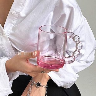 l3感简约早餐女生水杯玻璃杯咖啡杯ins风30m风高级子把手麻花水杯