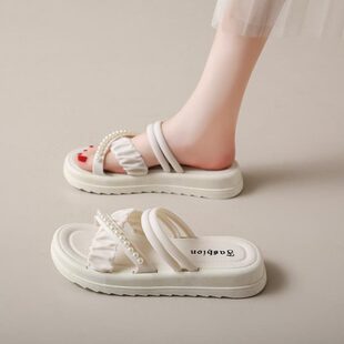 女凉拖鞋 年夏季 仙女风配裙子2025两穿凉鞋 网红新款 厚底罗马沙滩鞋