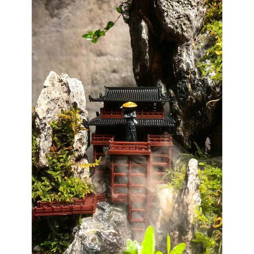 两层吊脚凳景观小摆件古建筑模型书房假山景观水池鱼缸庭院盆景材